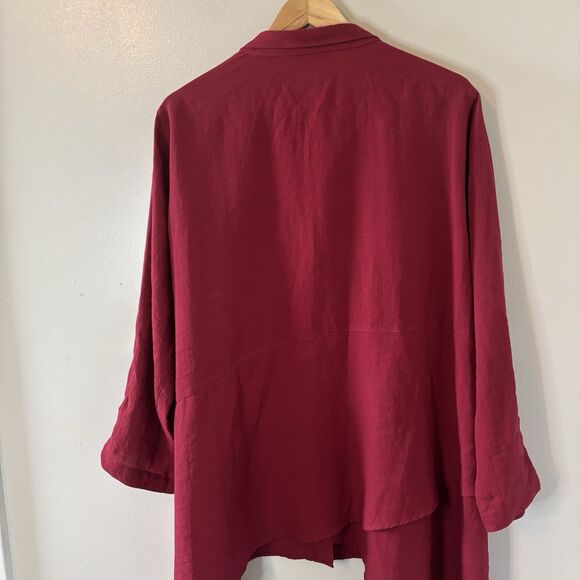 John Mark Red Tunic Top Roll Tab Sleeves Button Up Blouse Sz 1X - Picture 9 of 10